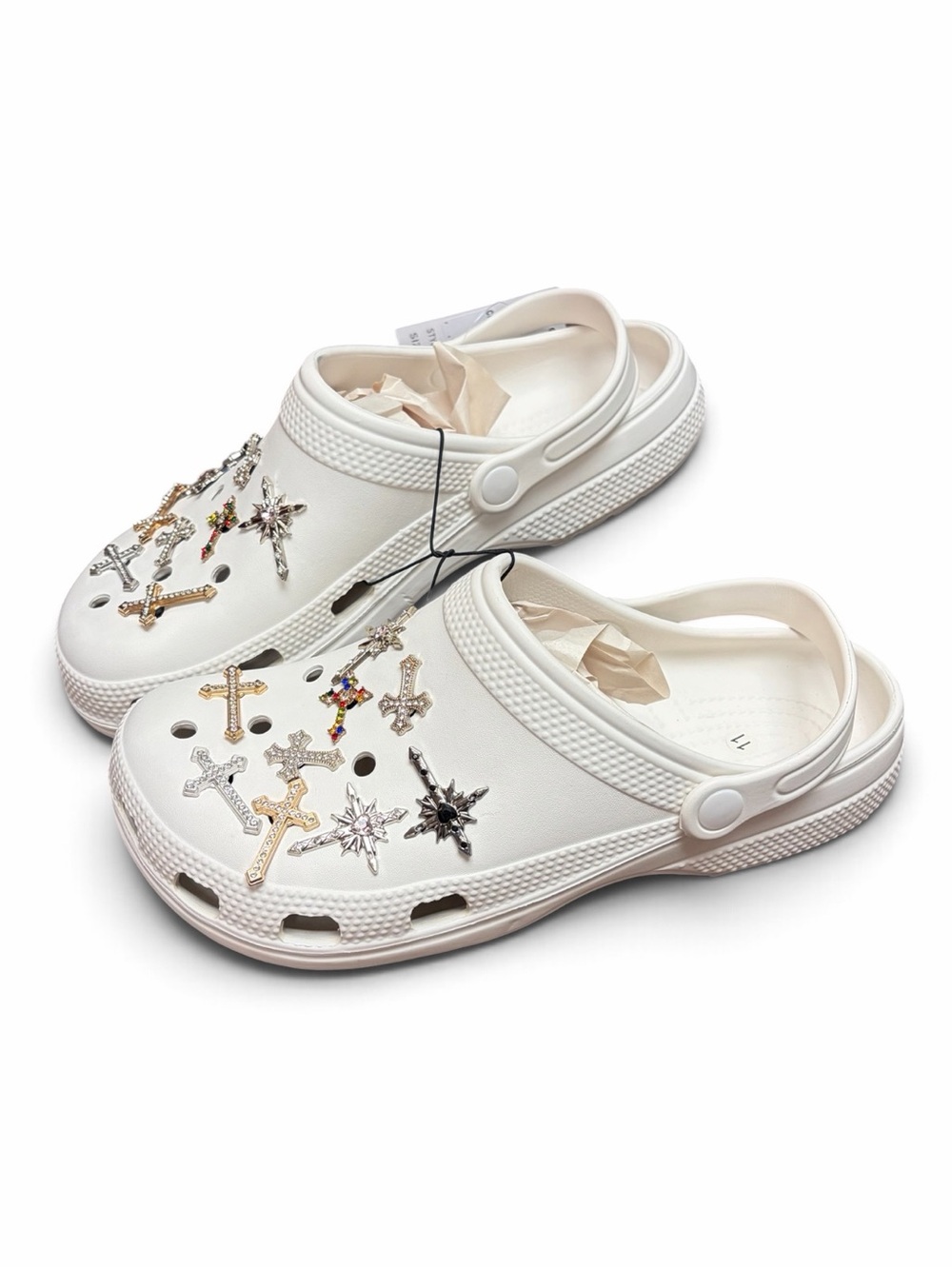 White Women’s Slip-On Clog with Decorative Charms